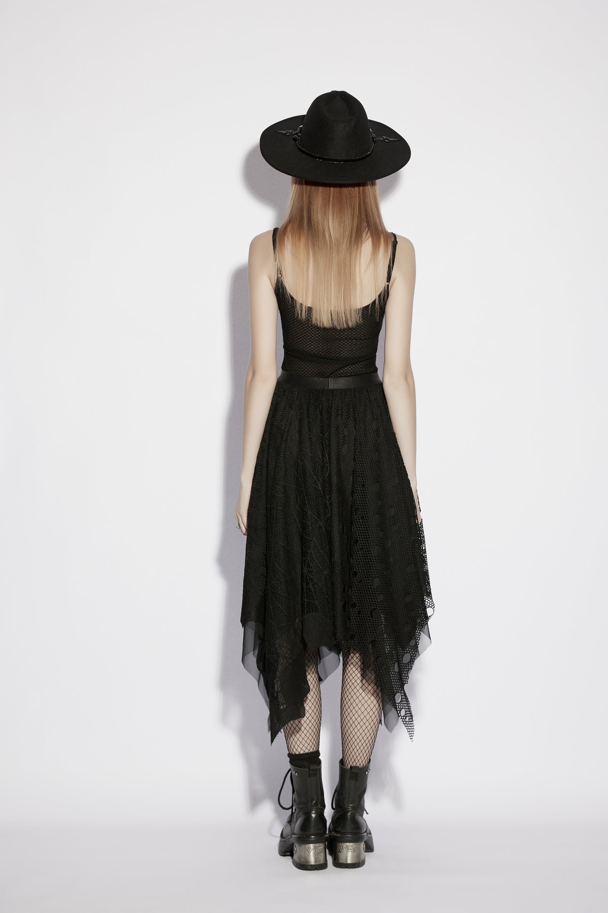Punk Rave Vespera High Waist Bat Wing Mesh Skirt Back View