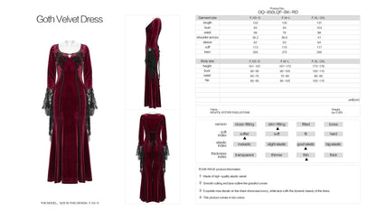 Punk Rave Isolde Velvet Lace Sleeve Dress in Red