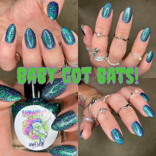 Radioactive Unicorn Baby Got Bats multi-coloured glitter nail polish vegan