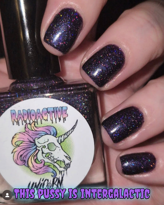 Radioactive Unicorn This P*ssy Is Intergalactic purple black multi-coloured sparkle