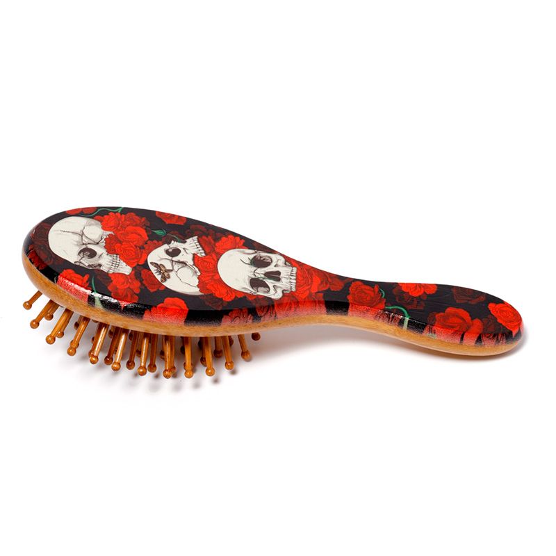 Gothic Gifts Roses and Skulls Bamboo Hair Brush - Kate's Clothing