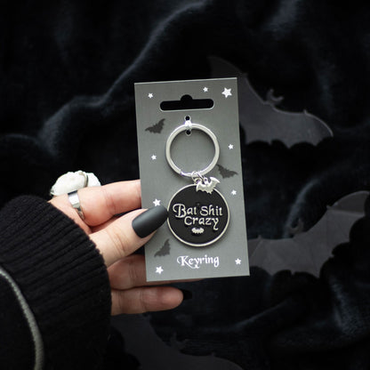 Gothic Gifts Round Bat Sh*t Crazy Keyring - Kate's Clothing