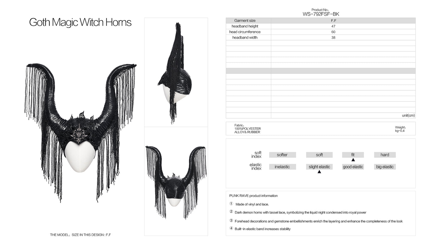 Punk Rave Morrigan Goth Magic Witch Horns Headpiece