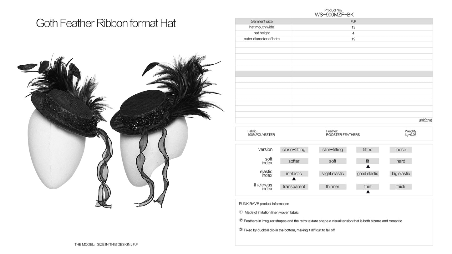 Punk Rave Goth Feather Ribbon Formal Hat