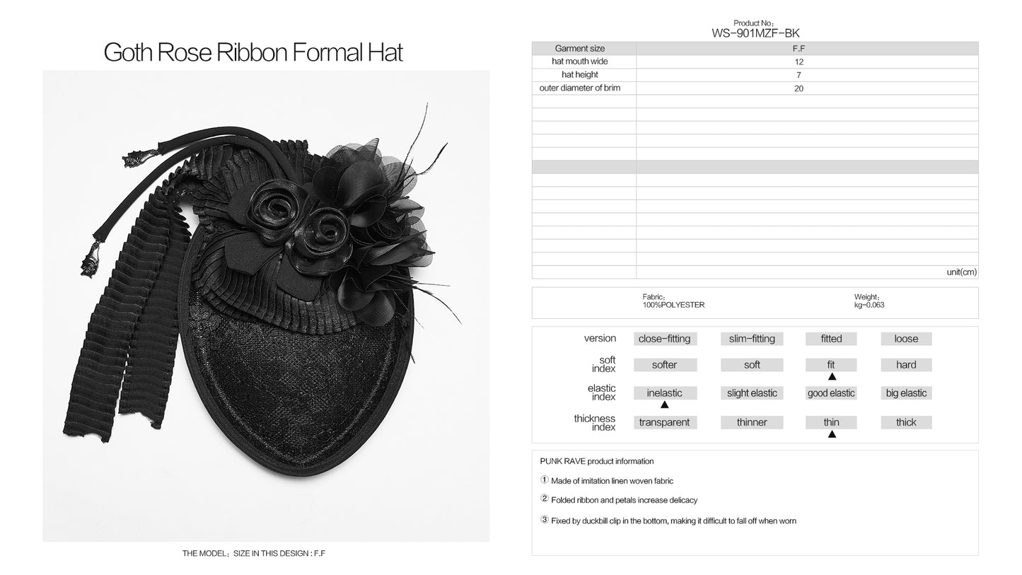 Punk Rave  Goth Rose Ribbon Formal Hat