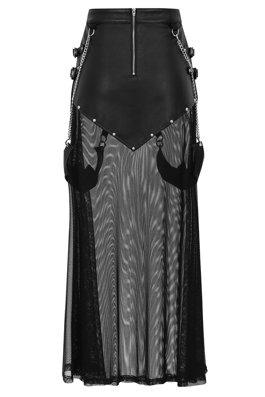 Banned Apparel Lamia Faux Leather & Mesh Skirt in Black