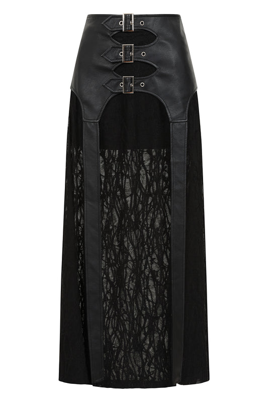 Banned Apparel Velkyn Faux Leather & Knit Panel Skirt in Black