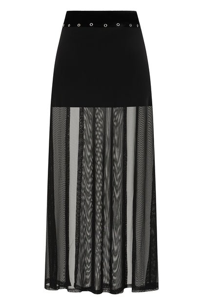 Banned Apparel Obsidian Sheer Mesh Split Skirt in Black
