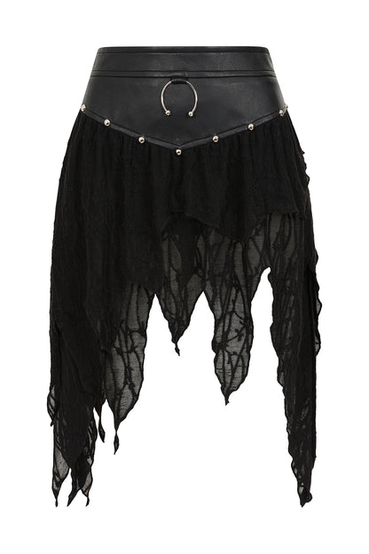 Banned Apparel Luxor Faux Leather & Jagged Knit Skirt in Black