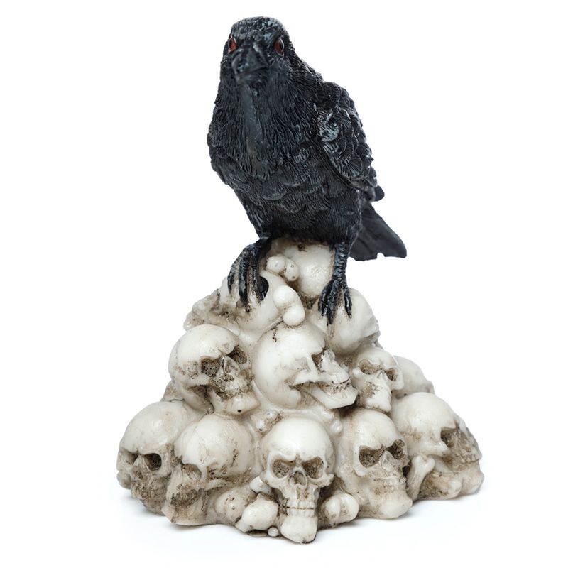 Gothic Gifts Crow Standing On Pile of Skulls Ornament - Kate's Clothing