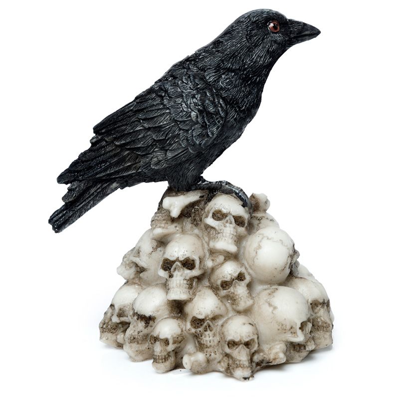 Gothic Gifts Crow Standing On Pile of Skulls Ornament - Kate's Clothing