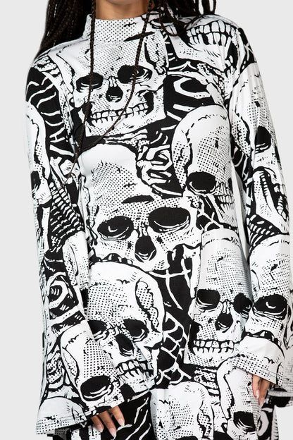 Killstar Skeleton Season Mini Dress with White Skull Print - Kate's Clothing