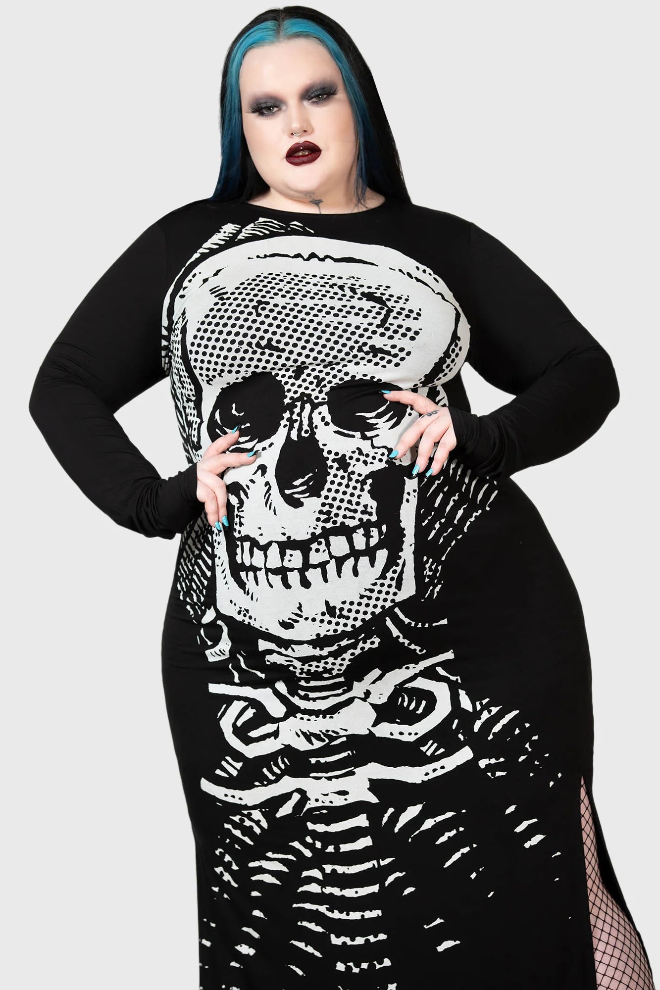 Killstar Spine Chilling Maxi Dress with White Skull Print - Kate's Clothing