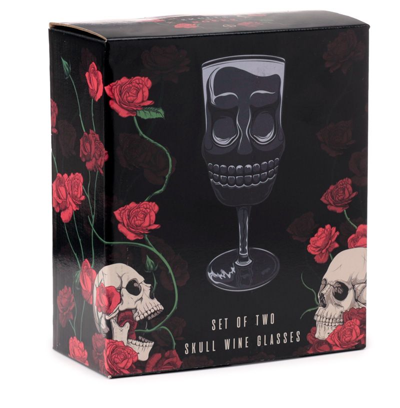 Gothic Gifts Set of 2 Skull Head Shaped Wine Glasses - Kate's Clothing