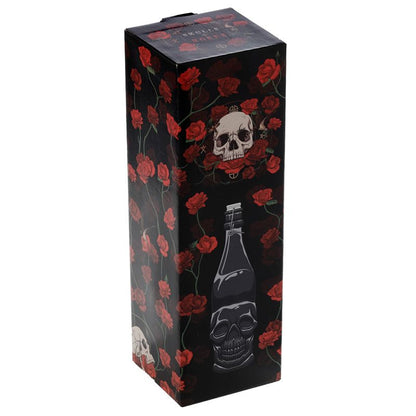Gothic Gifts Skulls and Roses Clear Glass Skull Shaped 1L Bottle - Kate's Clothing