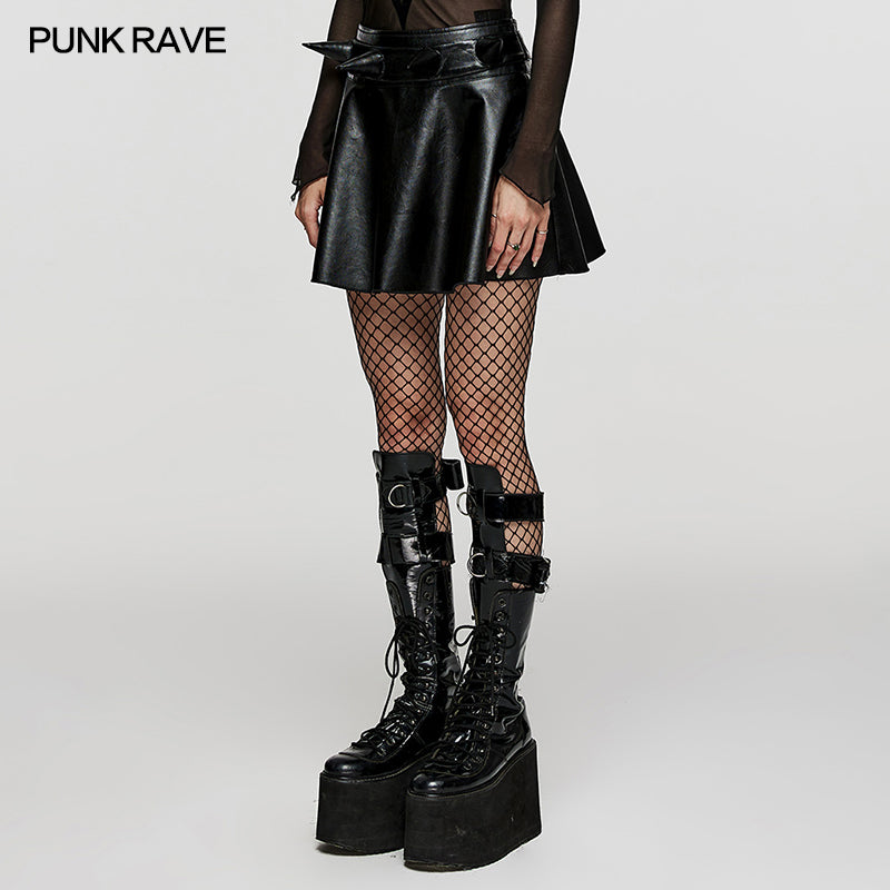 Punk Rave Skyler Spiked Mini Skirt - Kate's Clothing