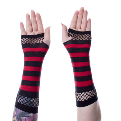 Poizen Industries Unisex Striped Mesh Gloves - Black and Red - Kate's Clothing