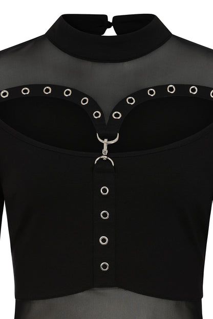 Banned Cordelia Sheer Mesh Panel Goth Top in Black