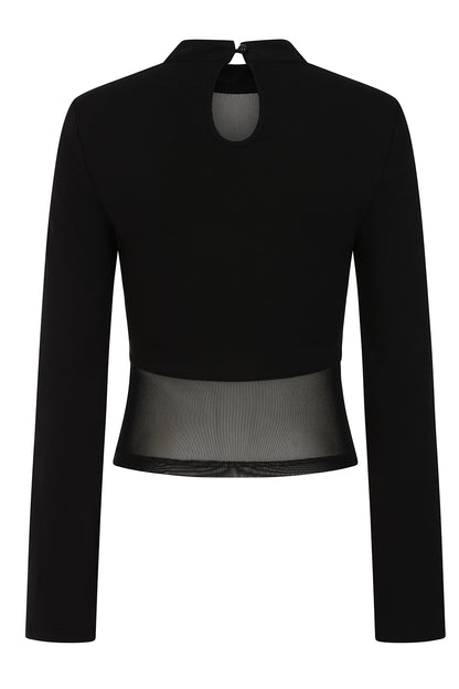 Banned Cordelia Sheer Mesh Panel Goth Top in Black