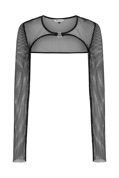 Banned Apparel Venus Metallic Fishnet Crop Top in Black
