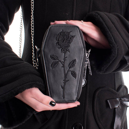 Heartless Thorne Mini Coffin Bag with Black Rose Embroidery - Kate's Clothing