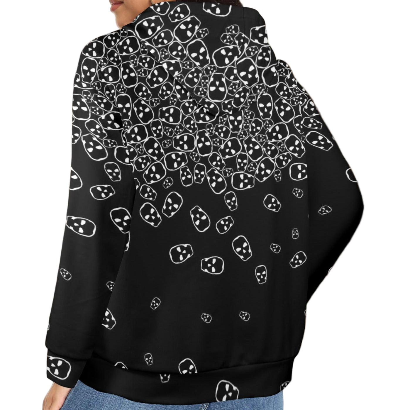 ANTIBrand fleece-lined zip hoodie – Tumbling Skulls print (black/white)