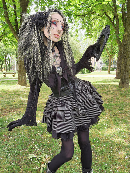 Valentinescorpse Dark in Love Vintage Striped Ruffle Tier Dress in a park