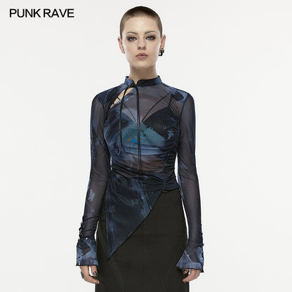 Punk Rave Verity Long Sleeved Top - Grey - Kate's Clothing