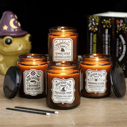 Gothic Gifts: Set of 4 Witch's Apothecary Amber Jar Candles