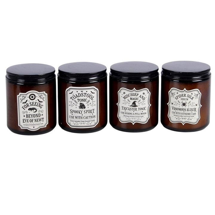 Gothic Gifts: Set of 4 Witch's Apothecary Amber Jar Candles