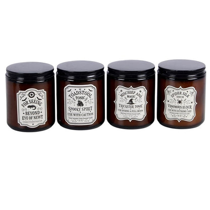 Gothic Gifts: Set of 4 Witch's Apothecary Amber Jar Candles