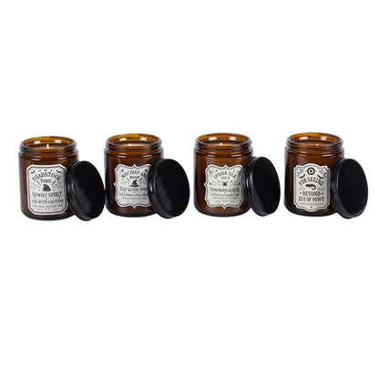 Gothic Gifts: Set of 4 Witch's Apothecary Amber Jar Candles