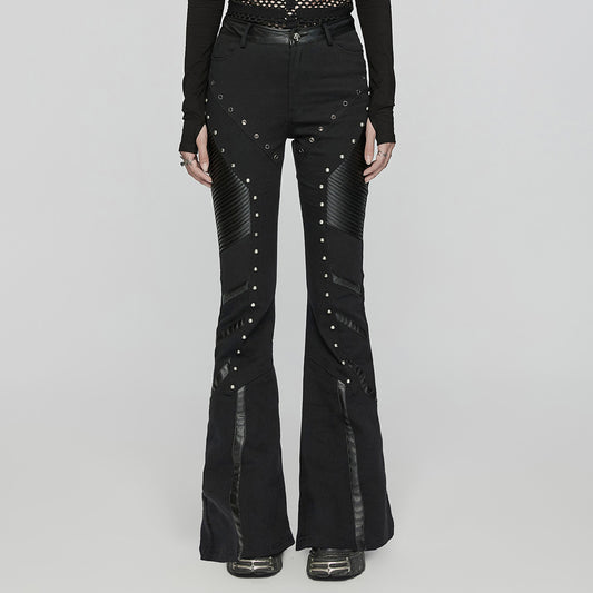 Punk Rave Giacinda Spliced Faux Leather Flared Trousers - Kate's Clothing