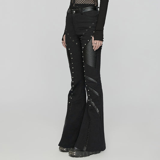 Punk Rave Giacinda Spliced Faux Leather Flared Trousers - Kate's Clothing