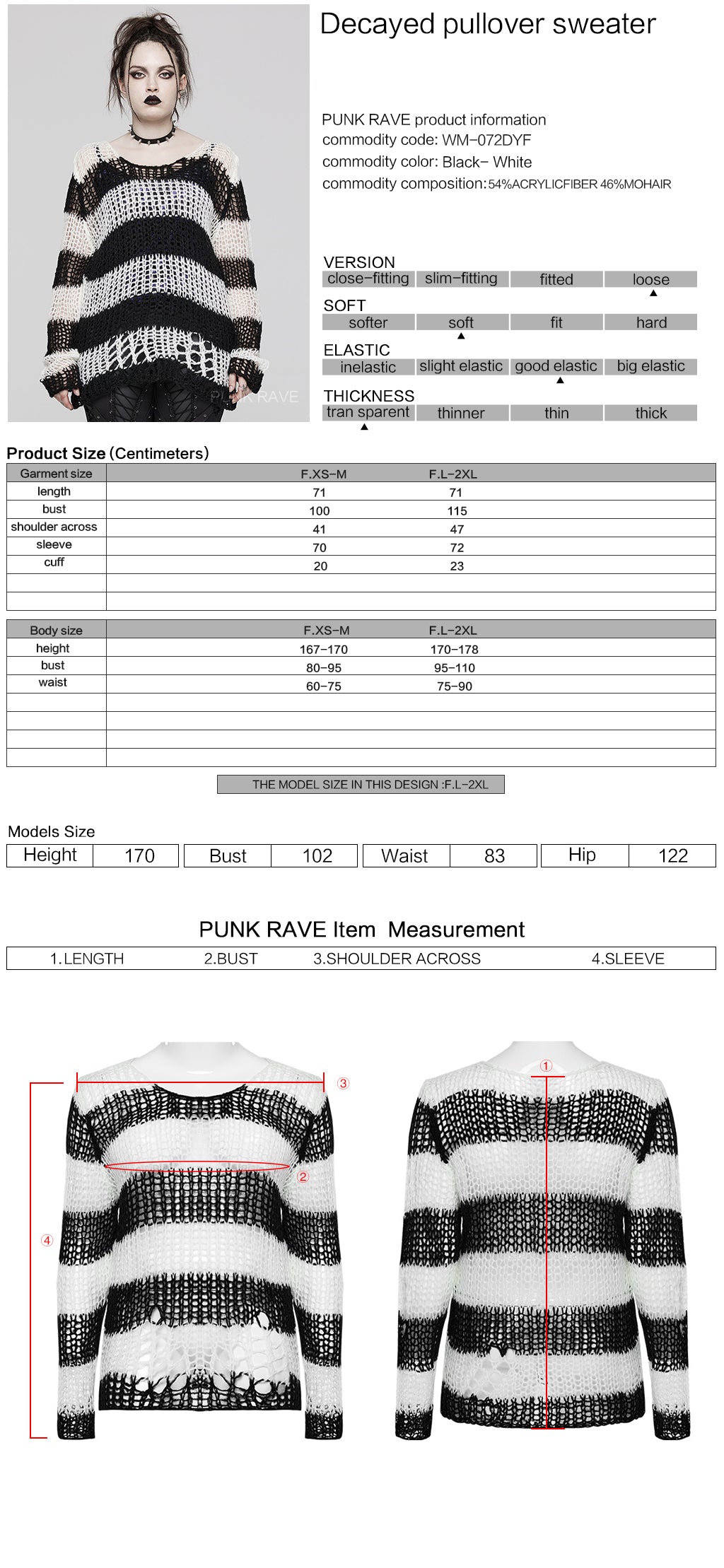 Punk Rave Astraea Decayed Pullover Sweater - Black & White