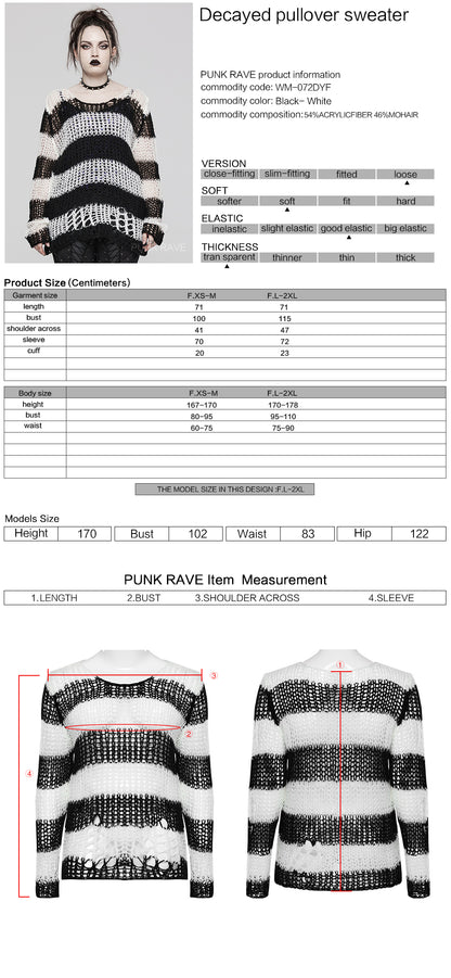 Punk Rave Astraea Decayed Pullover Sweater - Black & White