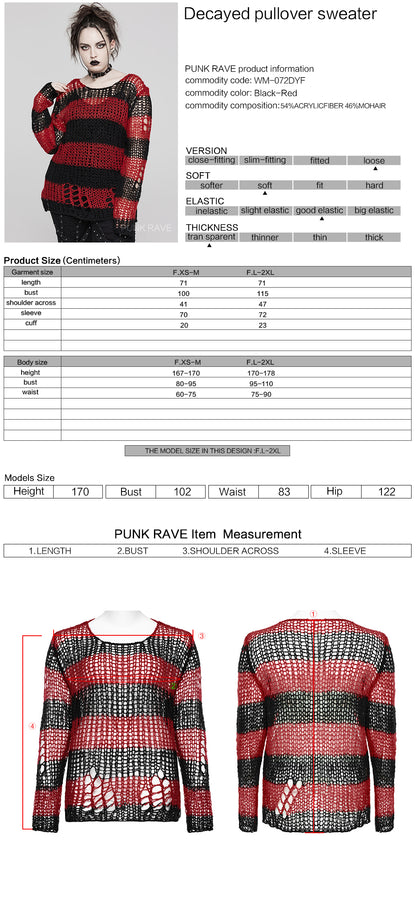 Punk Rave Astraea Decayed Pullover Sweater - Black & Red