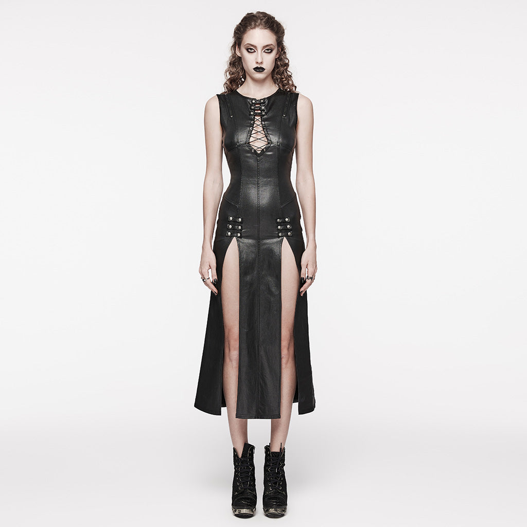 Punk Rave Calista Faux Leather Maxi Dress - Kate's Clothing