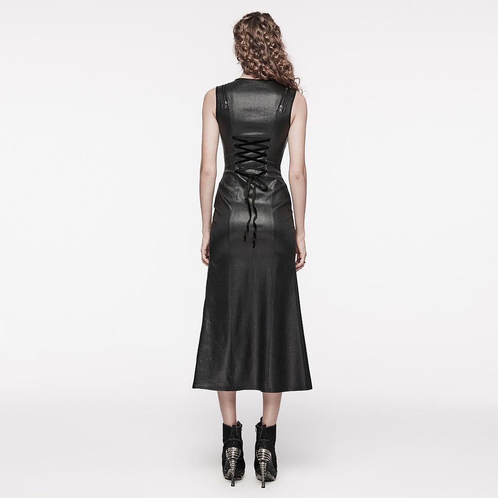 Punk Rave Calista Faux Leather Maxi Dress - Kate's Clothing
