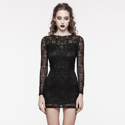 Punk Rave Theia Lacey Gothic Mini Dress with Feature Neckline - Kate's Clothing