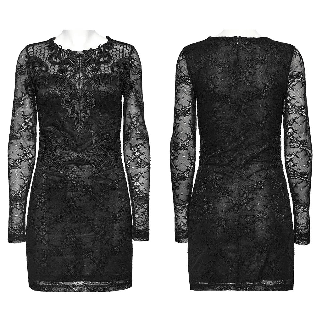 Punk Rave Theia Lacey Gothic Mini Dress with Feature Neckline - Kate's Clothing