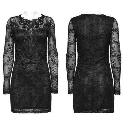 Punk Rave Theia Lacey Gothic Mini Dress with Feature Neckline - Kate's Clothing