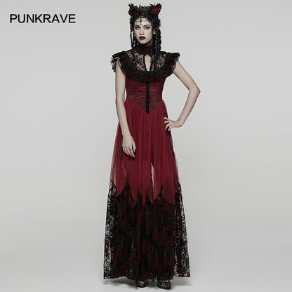 Model wearing a gothic-style dress with lace details on a plain background, branded 'Punkrave'.