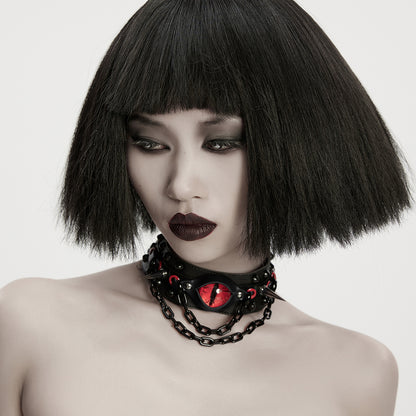 Side angle view of Punk Rave spiked black choker