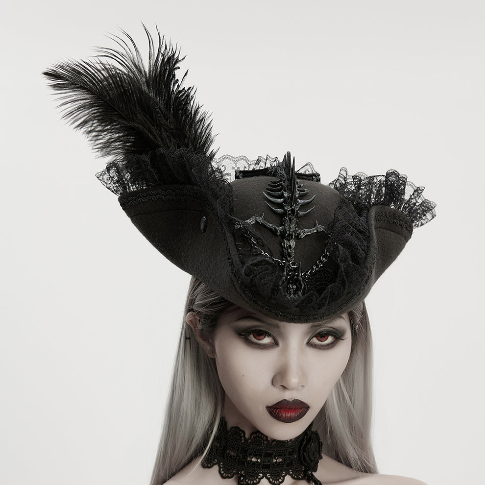 Punk Rave Goth Imprisoned Beast Bone Pirate Hat – Lace, Feather & Cross ...