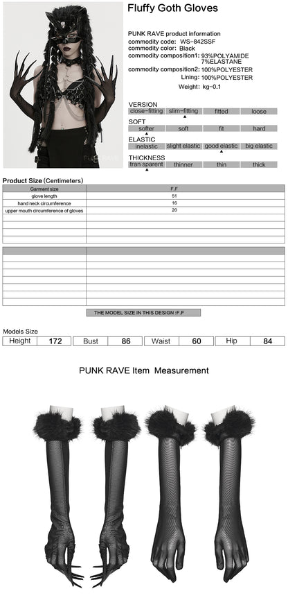 Punk Rave Fluffy Goth Gloves