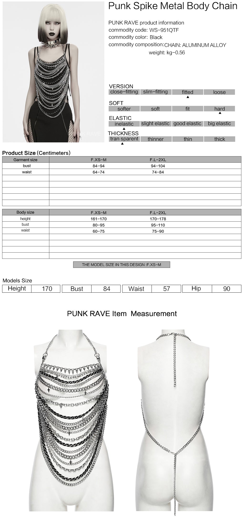 Punk Rave Valeraine Spike Metal Body Chain