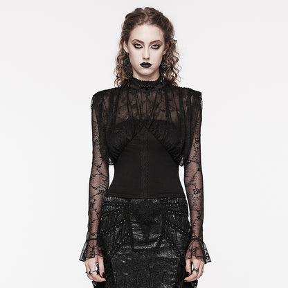 Punk Rave Bellona Lacey Gothic Top with Beaded Collar - Kate's Clothing