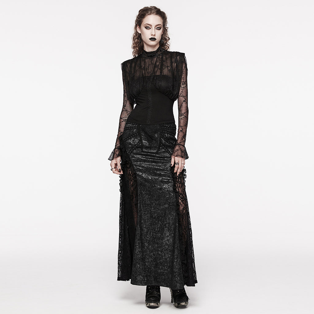 Punk Rave Bellona Lacey Gothic Top with Beaded Collar - Kate's Clothing