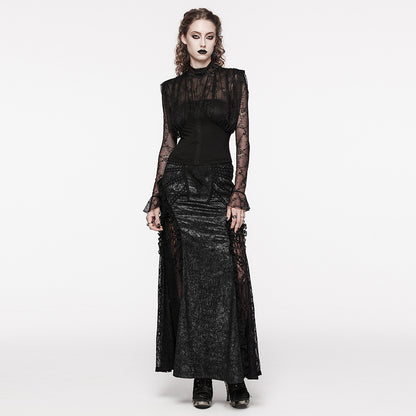 Punk Rave Bellona Lacey Gothic Top with Beaded Collar - Kate's Clothing